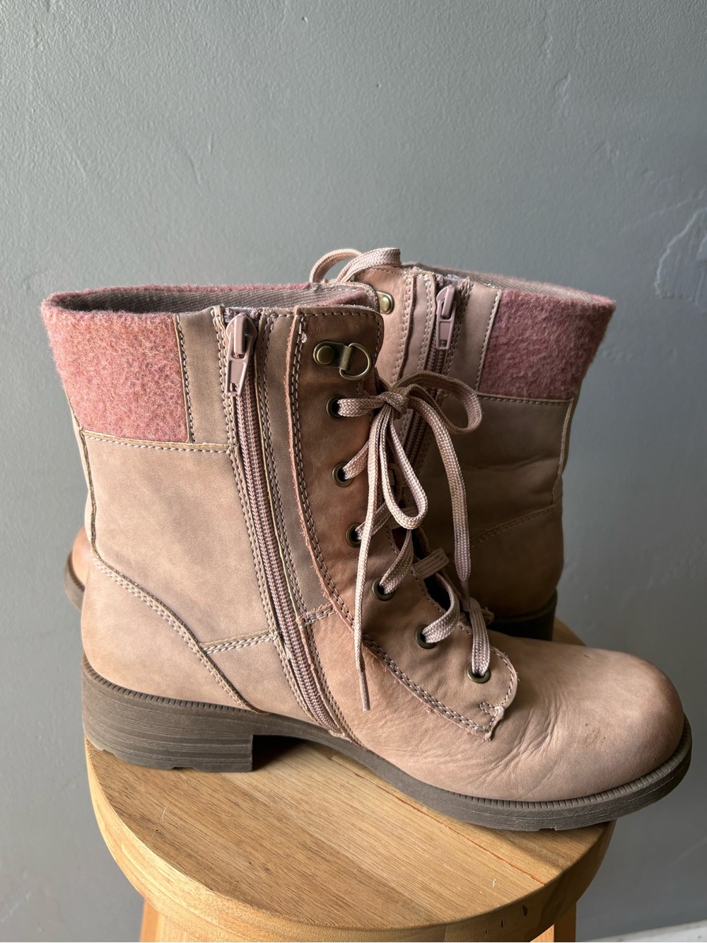 Origins Blush Leather Lace Up Moto Boots Rowan Nubuck ~ Size 10 - Picture 8 of 10